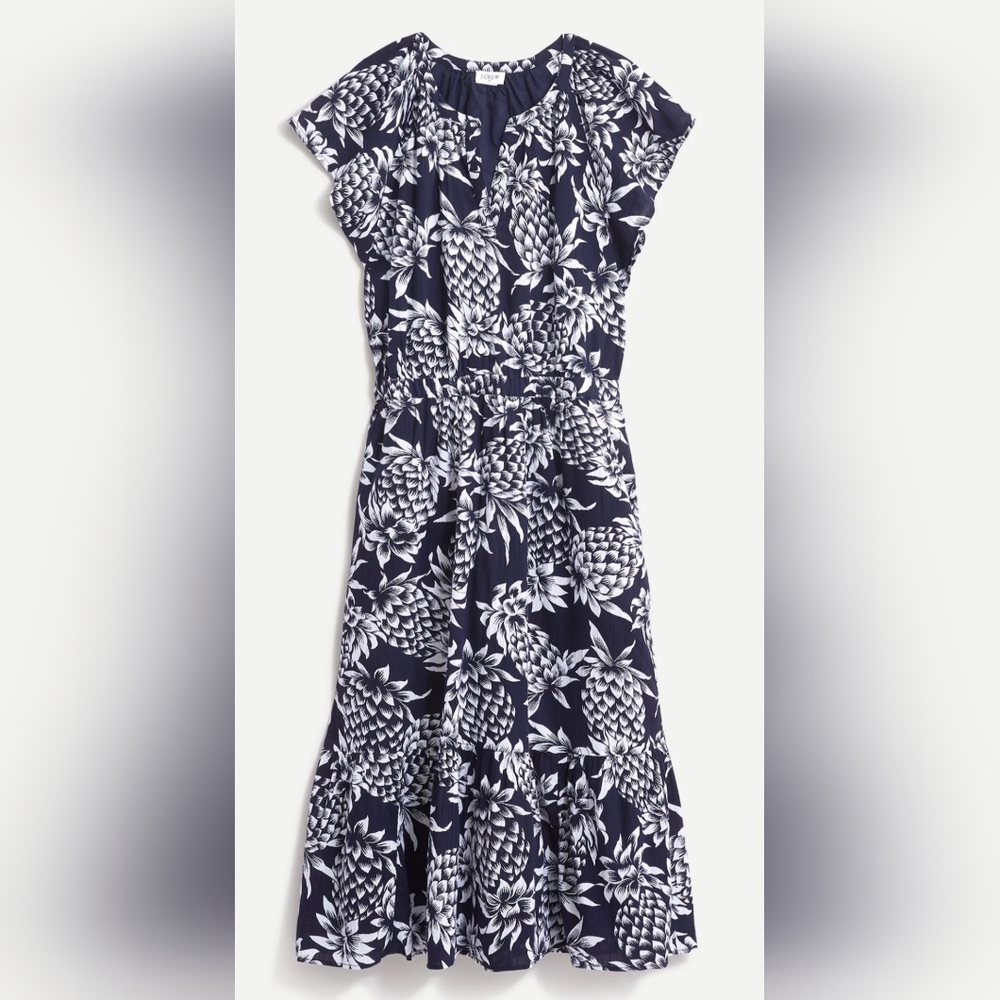 J. Crew Navy and White Patterned Dress